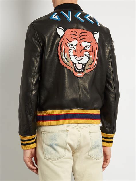 embellished leather jacket gucci|gucci bomber jacket men's.